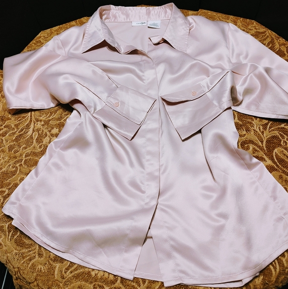 🌷🩷🌷 Gorgeous Baby Petal Powder Pink Silky Soft Satin Blouse Top - 16 - Picture 7 of 16
